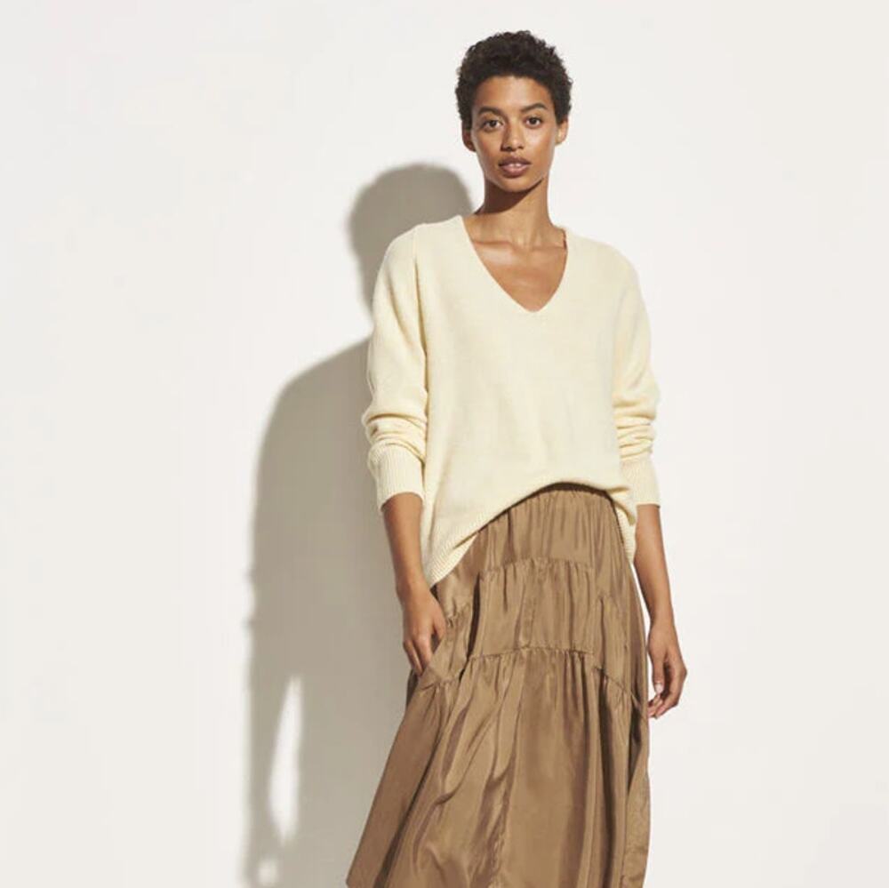 VINCE Marled V-Neck Wool Cashmere Sweater Solaria Butter Yellow Sz XXS {L54}